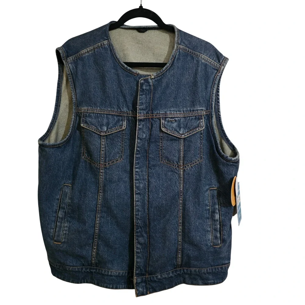 First Manufacturing Co No Limit Blue Washed Denim Biker Vest FIM624DM XL CCW
